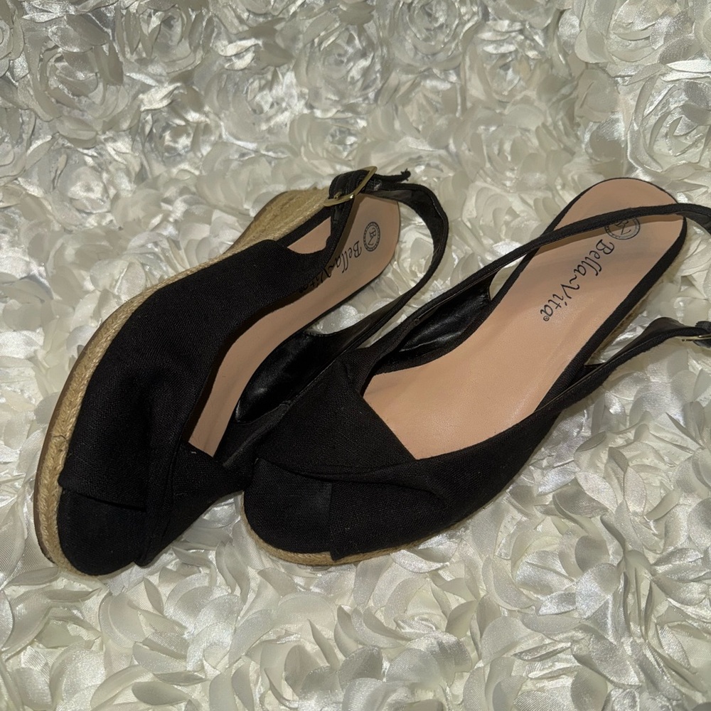Bella Vita Black Espadrille Slingback Flats